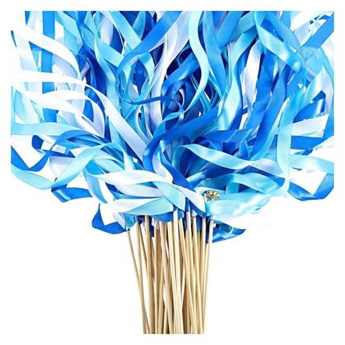 Wedding Twirling Streamers Seidenband-Zauberstäbe, Luftschlangen mit Glöckchen, Feenstäbe, Party-Requisiten, Hochzeitsbevorzugungen, Dekor für Hochzeit(Blue,100PCS) von SynapSYA