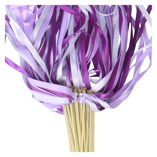 Wedding Twirling Streamers Seidenband-Zauberstäbe, Luftschlangen mit Glöckchen, Feenstäbe, Party-Requisiten, Hochzeitsbevorzugungen, Dekor für Hochzeit(Purple,100PCS) von SynapSYA