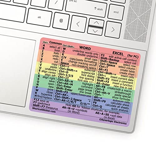 SYNERLOGIC Microsoft Word/Excel (for Windows) Reference Guide Keyboard Shortcut Sticker, Laminated, No-Residue Vinyl (Rainbow/Small) von Synerlogic