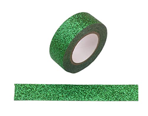 2 Rollen Glitzer-Washi-Klebeband, dekoratives Basteln, selbstklebend, glitzernd, 15 mm x 5 m, Grün von Syntego