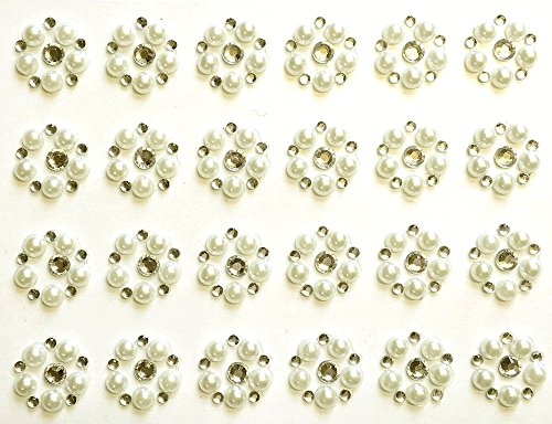 24 x, selbstklebend, rund, ivory pearl und Diamant Blume Verzierung Acryl Strass Cluster Kristalle Stick auf Gems von Syntego