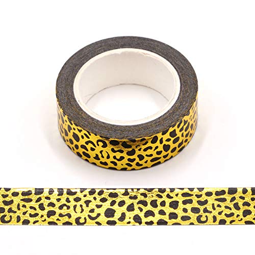 Dekoratives Washi-Klebeband, Goldfolie mit schwarzem Leopardenmuster, selbstklebend, 15 mm x 10 m von Syntego