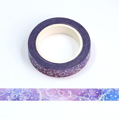 Dekoratives Washi-Klebeband, Motiv: Herzen und Sterne, 10 mm x 10 m, silberfarben von Syntego