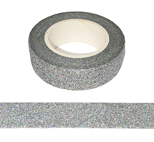 Dekoratives Washi-Klebeband, glitzernd, Irisierend Silber 15 mm x 5 m von Syntego