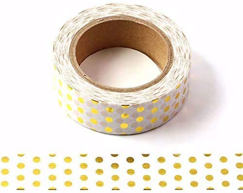 Dekoratives Washi-Klebeband, weiße und goldene Folie, gepunktet, 15 mm x 10 m von Syntego