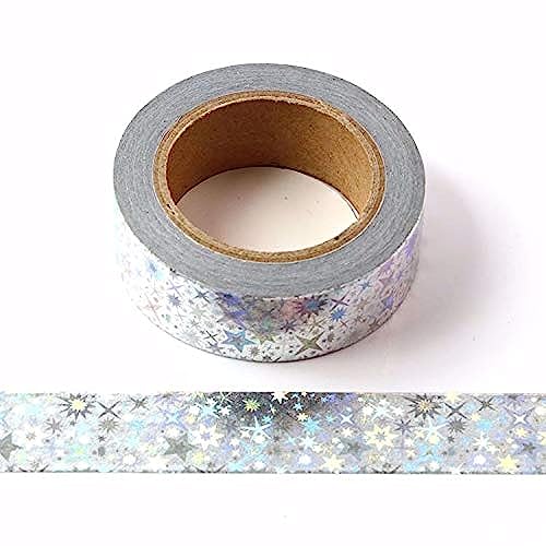 Masking Tape Washi-Klebeband, dekorativ, selbstklebend, 15 mm x 10 m (Holografische Sterne) von Syntego