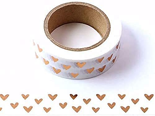 Syntego 2 Rollen, weiß mit roségoldfarbener Folie, Herzen, Washi-Klebeband, dekorativer Abdeckstift, zum Aufkleben (2) (Roségold, 15 mm x 10 Meter) von Syntego