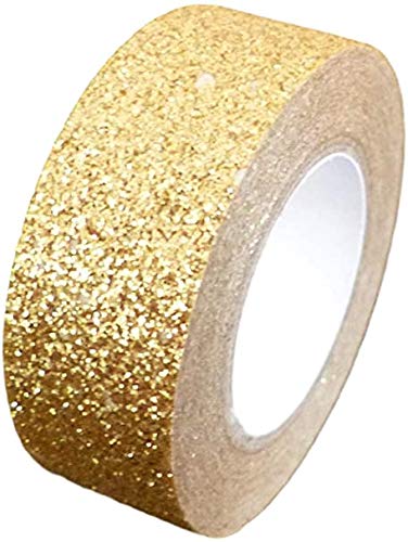 Syntego 2 Rollen Glitzer-Washi-Klebeband, dekoratives Handwerk, selbstklebend, zum Aufkleben, klebriger Glitzerrand, 15 mm x 5 Meter (Gold) von Syntego