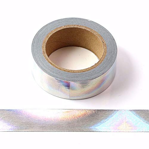 Washi-Klebeband aus solider Folie, dekorativ, selbstklebend, 15 mm x 10 m (silberfarben, holografisch) von Syntego