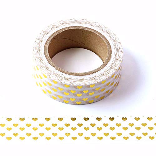 Washi-Klebeband mit Herzen, Weiß und Gold, 15 mm x 10 m von Syntego