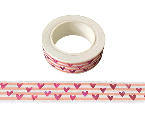 Washi-Klebeband mit rosa Herzen, 15 mm x 10 m, Weiß und Rosa von Syntego