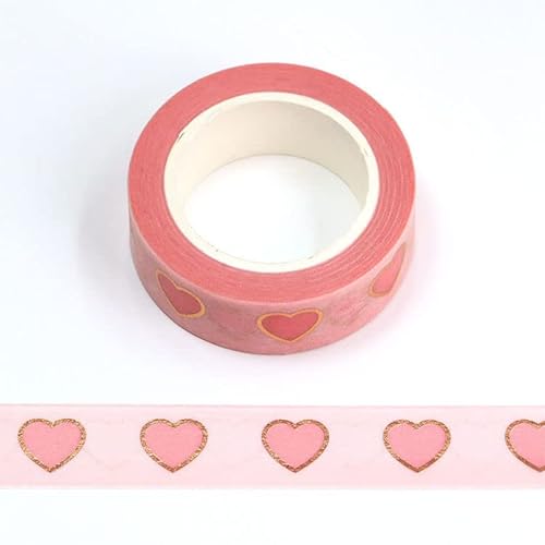 Washi-Klebeband mit rotgoldener Folie, 15 mm x 10 m, Rosa von Syntego