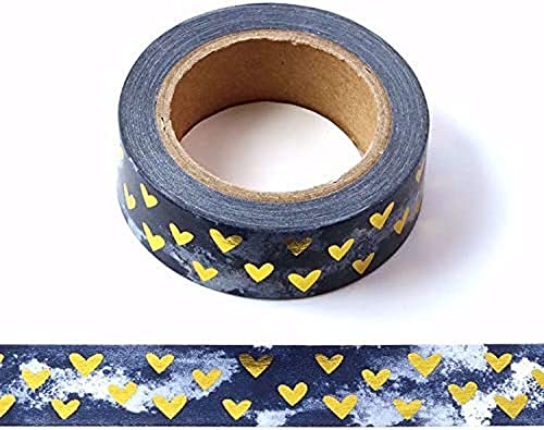 Washi-Klebeband mit weißen Wolken und goldenen Herzen, 15 mm x 10 m, Dunkelblau blau von Syntego