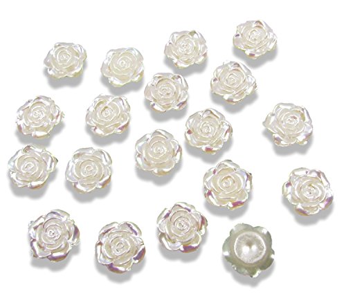 Wedding Wonders Syntego 50 Stück Runde Elfenbein 12mm Flache Rückseite Rose Blume Harz Perlen Handwerk Edelsteine ​​Cabochon von Syntego