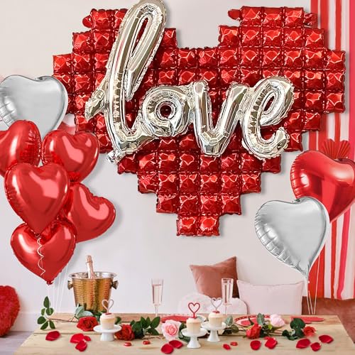 Syoulin-valentinstag deko,XXL LOVE Ballons und XXL Großer Herz Aluminium Plastikballon，Rosenblätter，heiratsantrag deko,Romantische Dekoration zum Valentinstag, Verlobung, Jahrestag von Syoulin