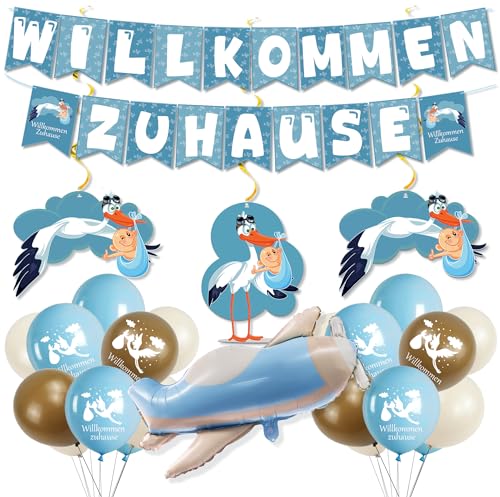 Syoulin- Willkommen Zuhause Baby,22Stück Welcome Home Baby,storch geburt für draussen,baby boy Party,baby showe rparty Deko,Diese blaue Serie ist perfekt für die Begrüßungszeremonie eines Jungen von Syoulin