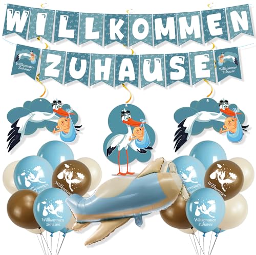 Syoulin- Willkommen Zuhause Baby,22Stück Welcome Home Baby,storch geburt für draussen,baby boy Party,baby showe rparty Deko,Diese blaue Serie ist perfekt für die Begrüßungszeremonie eines Jungen von Syoulin