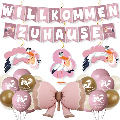 Syoulin-Willkommen Zuhause Baby,22Stück Welcome Home Baby,storch geburt für draussen,welcome baby girl，baby showe rparty Deko,Die rosa Serie ist perfekt für die Begrüßungszeremonie eines Babymädchens von Syoulin