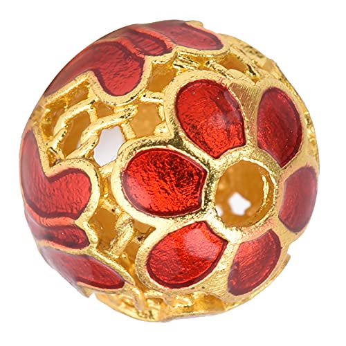 Cloisonne Lose Perlen Vergoldung Rand Hohle Runde Perlen DIY Exquisite Glanz Armband Halskette Perlen Zubehör Perlen Kit für Armbänder Herstellung (Rot) von Syrisora