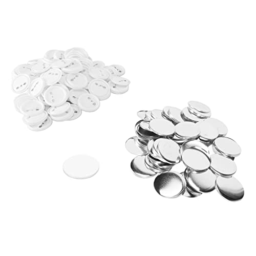 Syrisora 100 Sets Blanko-Knöpfe, Abzeichenteile-Set für Knopfherstellung, runde Form, rostfrei, 58 mm von Syrisora