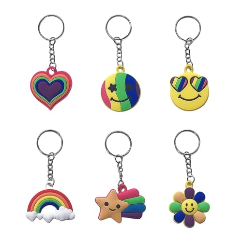 Syrvnto 36 Stück Silikon Schlüsselanhänger Regenbogen Kinder Emoji Schlüsselanhänger für Kinder Party Kindergeburtstage Mitgebsel Set Kreative Party Geschenke Lächelndes Gesicht Schlüsselanhänger von Syrvnto