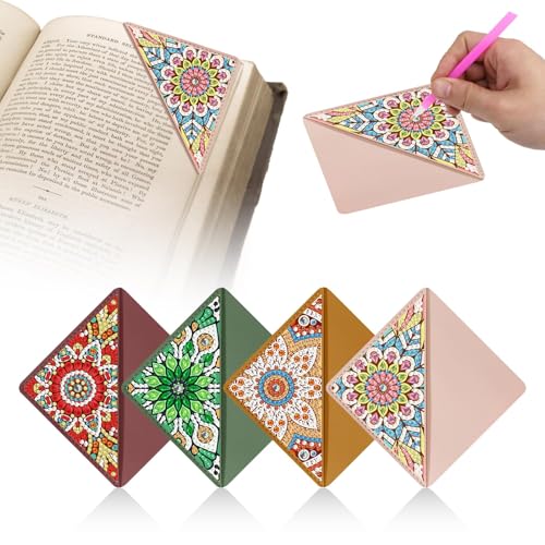 Syunyin Diamond Painting Lesezeichen, 4 Stück Diamant Painting Bookmark, Lesezeichen Personalisiert 5D Mandala Diamond Painting für Erwachsene und Kinder, Leder Mandala Lotus Lesezeichen (Mandala C) von Syunyin