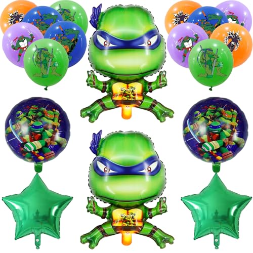 18 Stück Turtl Geburtstags Deko, Kindergeburtstag Deko Set, Inklusive 6 Aluminium Folienballons + 12 Latexballons, Party-Dekorationsgeschenke für Jungen und Mädchen von SyxhHzm