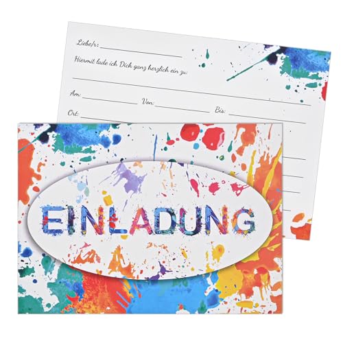 Szaboviktoria 12 Stück Einladungskarten Kindergeburtstag | Einladungskarte mit Aquarellmuster | Aquarell-Graffiti-Stil | einladungskarte|Größe：150mmx108mm | Papiergewicht ：350 g/m² von Szaboviktoria