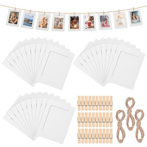 Szaboviktoria 30 PCS weißer 6-Zoll passepartoutkarten，der Rahmen15.5 x 11.5cm, White Paper Picture Frame, DIY Cardboard Picture Frame，geeignet für fotos aufhängen， mit Seil und Klammern von Szaboviktoria