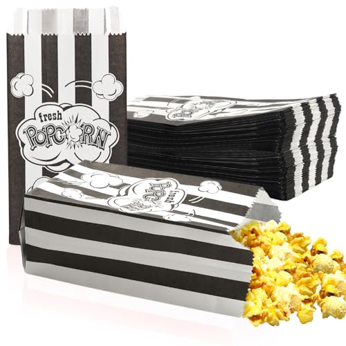 100 Stück Popcorn Tüten Klein, Popcorntüten Rote Streifen, Popcorn Papiertüten, Popcorn Behälter für Chips, Süßigkeiten, Popcorn und Snacks, Partytüte Popcorn (Schwarz100) von Szhhrxi