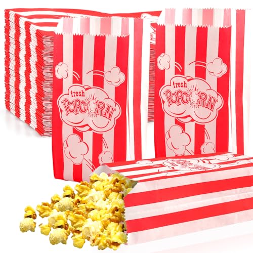 200 Stück Popcorn Tüten Klein, Popcorntüten Rote Streifen, Popcorn Papiertüten, Popcorn Behälter für Chips, Süßigkeiten, Popcorn und Snacks, Partytüte Popcorn (Rot200) von Szhhrxi