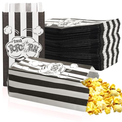 200 Stück Popcorn Tüten Klein, Popcorntüten Rote Streifen, Popcorn Papiertüten, Popcorn Behälter für Chips, Süßigkeiten, Popcorn und Snacks, Partytüte Popcorn (Schwarz200) von Szhhrxi