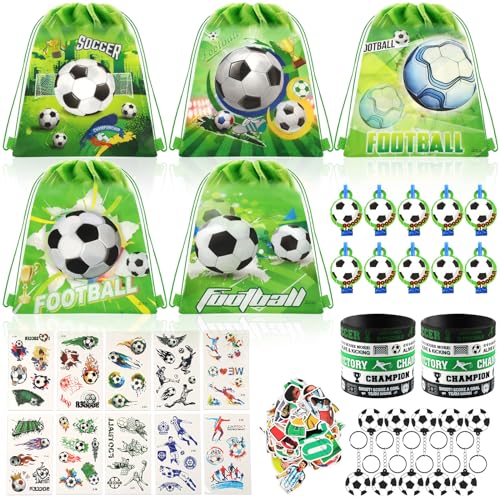 Fußball Party Mitgebsel Kindergeburtstag, Fussball Deko Mitgebsel Jungen mit Silikonarmband Schlüsselanhänger Kordelzug Taschen Tätowierungen Sticker, Give Aways Kindergeburtstag Fussball für Kinder von Szhhrxi