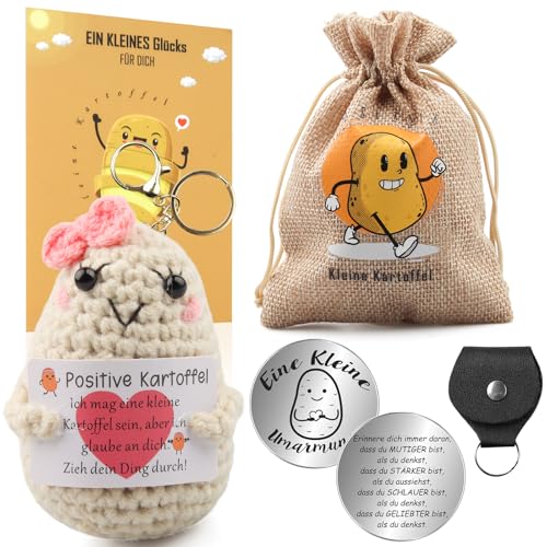 Glücksbringer Geschenke für Frauen, Positive Kartoffel Deutsch mit Schlüsselanhänger,Pocket Hug Kreative Strickwolle Puppe mit Umarmung Glücksbringer,Einschulung Geschenk,Schulkind Geschenk,Abschi (B) von Szhhrxi