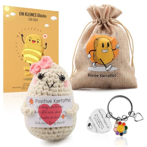 Positive Kartoffel Deutsch mit Schlüsselanhänger, Glücksbringer Geschenke für Frauen,Pocket Hug Kreative Strickwolle Puppe mit Umarmung Glücksbringer,Einschulung Geschenk,Schulkind Geschenk,Abschi (A) von Szhhrxi