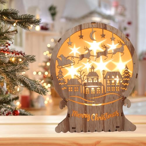 Szhhrxi LED Weihnachtsbeleuchtung aus Holz, 2024 Weihnachtsstern Beleuchtung Fensterbeleuchtung, LED Weihnachtsschmuck Holz, LED Elch Licht, Advent Winter Weihnachtsdeko für Innen Balkon (SDBJ-07) von Szhhrxi