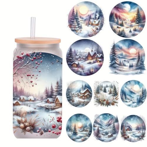 5 Stück Winter-Schneeszene, UV-DTF-Becher-Wraps, Transfer-Aufkleber für Glasbecher, Möbel, Handwerk, DIY, Handwerk, zum Aufreiben, Transfer-Aufkleber für DIY Wasserflasche Laptop Aufkleber Holz Auto von Sznilindm