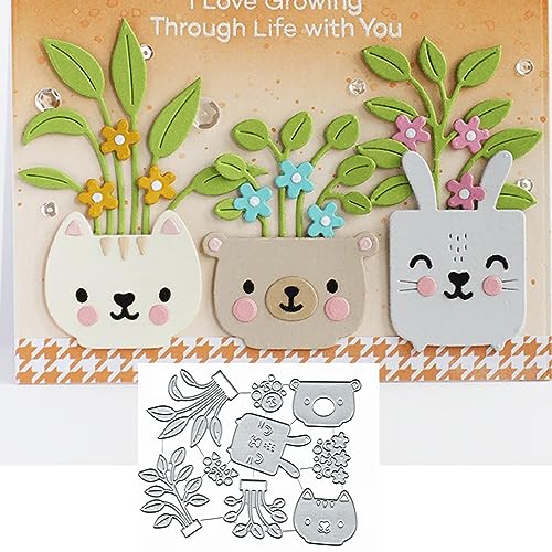 Niedliches Tiergesicht Blume Metall Stanzformen, Blumenrahmen Katze Muschi Stanzschablonen für DIY Prägung Foto dekorative Papier Stanzformen Scrapbooking Kartenherstellung von Sznilindm