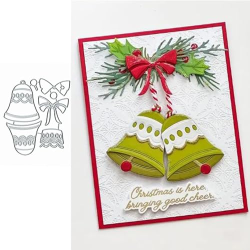 Weihnachtsglocke Schleife Kiefer Metall Stanzformen, Frohe Weihnachten Glocke Fliege Kiefer Blume Blatt Stanzschablonen für DIY Einladungskarten Scrapbooking Album Dekorative Prägepapier Stanzformen von Sznilindm