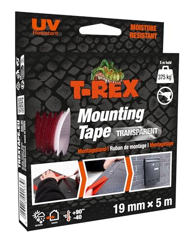 T-Rex 830-00 Mounting Tape – Doppelseitiges Klebeband extra stark – Dauerhafte Anwendungen ohne Bohren oder Schrauben – hält bis zu 375kg – 19mm x 5m von T-Rex