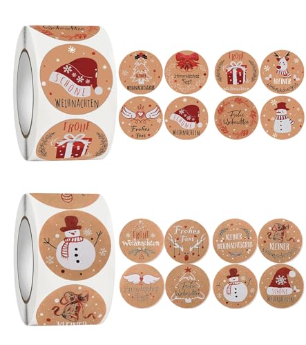 T TAKONE 1000 Stück Weihnachtsaufkleber Selbstklebend, 4cm Rund Kraftpapier Weihnachtssticker für Geschenke, Verpackung und Dekoration – Perfekte Weihnachtsaufkleber zum Beschriften von T TAKONE