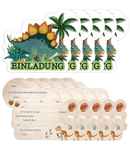 T TAKONE 12 Stück Dino-Einladungskarten für Kindergeburtstag, Dino-Einladungskarten mit Stegosaurus-Design, Partyeinladungen zum Thema Dinosaurier für Jungen und Mädchen von T TAKONE