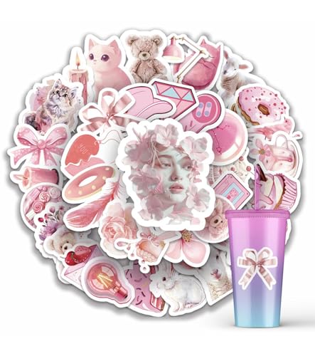 T TAKONE Bookish Sticker Set 50 Stück – Ästhetische Bookish Sticker für Kindle und Laptop, Wasserfeste Rosa Buchaufkleber, Perfekt für Buchliebhaber und Teenager(Rosa-C) von T TAKONE