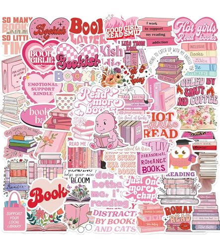 T TAKONE Bookish Sticker Set 50 Stück – Ästhetische Bookish Sticker für Kindle und Laptop, Wasserfeste Rosa Buchaufkleber, Perfekt für Buchliebhaber und Teenager (Rosa) von T TAKONE