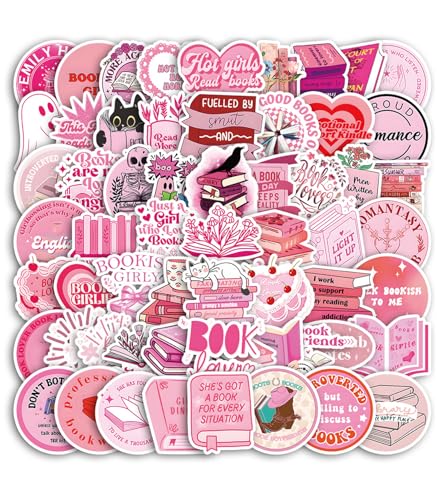 T TAKONE Bookish Sticker Set 50 Stück – Ästhetische Bookish Sticker für Kindle und Laptop, Wasserfeste Rosa Buchaufkleber, Perfekt für Buchliebhaber und Teenager (Rosa-D) von T TAKONE