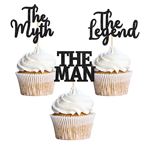 The Man The Myth The Legend Cupcake Topper, Dad Birthday Decor, Happy Father's Day/Father's Birthday Party Dekorationen Supplies Black Glitter von T-minimalist