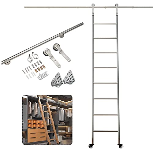 2 m bis 4 m Schiebetürbeschlag Komplettset Edelstahl Schiebetürbeschlag mit Rollen (ohne Leiter) für Zuhause/Innen/Loft/Bücherregal (300 cm Schienensatz) von T7anpmmazz