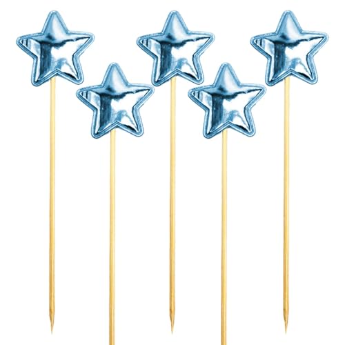 Stern-Cupcake-Topper – 5 x glitzernde Stern-Cupcake-Picker – glitzernde Kuchendekoration – Geburtstagskuchenaufsatz für Jungen – Lebensmittelqualität Lebensmittel-Kuchendekoration Pfahl Glitzer von TABSIRAH