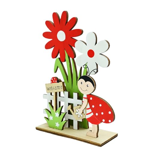 TABSIRAH Holzblumen-Dekorationen – Oster-Marienkäfer-Dekoration für Mädchenzimmer, geruchloser Blumentisch für Kamin, Partytisch, Schreibtisch, Bücherregal von TABSIRAH