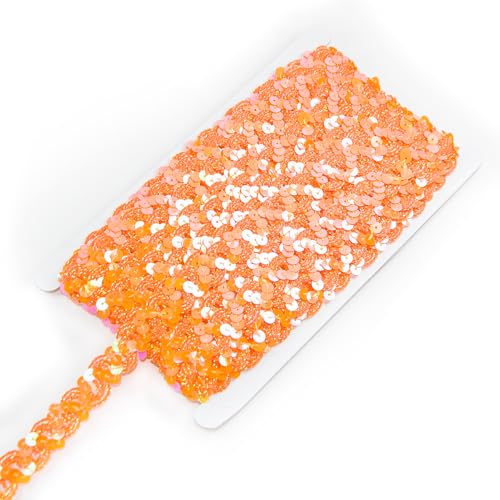 Paillettenband, 22 m, flaches Glitzerband, 2 Rollen, Pailletten-Spitzenbesatz zum Nähen, 2,3 cm Paillettenband für Bastelarbeiten, Kleidung, Stirnband, Verzierungen (Orange) von TACOLO